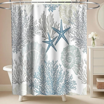 Cute Modern Ocean Shower Curtain Luxury Coastal Seashell Nautical Summer | Nature Shower Curtains for Bathroom, Waterproof Bath Curtain with Hooks Machine Washable Bathtub Curtains 72x78 Inch Blue