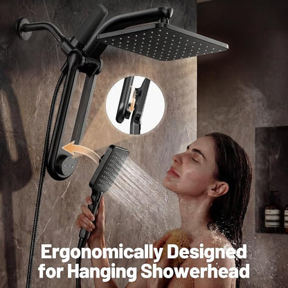 Dual Filtered Rainfall Handheld Showerhead Spray Combo with 7 Modes | 2026 Upgraded Shower Head Combo, Dual Filtration For Skin & Hair Care, One-Button Filter Replacement, Matte Black