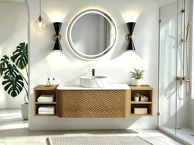 60 Inch Modern Bathroom Vanity with Ceramic Sink, Floating Bathroom Sink Cabinet with Sintered Stone Top&Solid Wood Hammered Frame, Single Bathroom Vanities w/Soft-Close Drawer&2 Side Open Cube