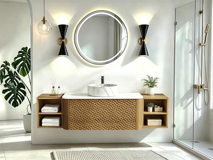 60 Inch Modern Bathroom Vanity with Ceramic Sink, Floating Bathroom Sink Cabinet with Sintered Stone Top&Solid Wood Hammered Frame, Single Bathroom Vanities w/Soft-Close Drawer&2 Side Open Cube