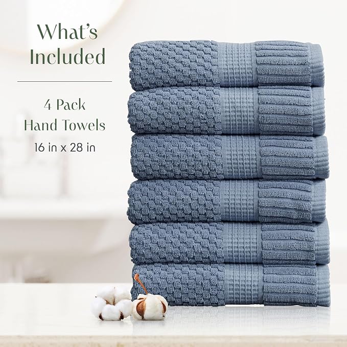 6 Pack 100% Cotton Hand Towels | Blue Towels | Oeko‑TEX Standard 100 | Soft & Absorbent, Quick‑Dry | Trinity Collection - Flint Stone