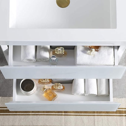 Blossom LED Lighted 24 inch Bathroom Vanity with Sink | Wall Mounted Floating Bathroom Vanity with Dimmable LED Lights | Modern Floating Design for Bathrooms | 36" w/Acrylic Sink, Calacatta White