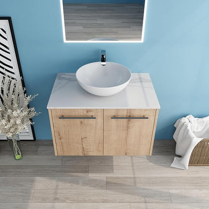30" Floating Vanity with Sink, 30 Inch Bathroom Vanity with Sink, Modern Plywood Floating Cabinet with Sintered Stone Countertop and White Ceramic Basin, Soft Close Doors