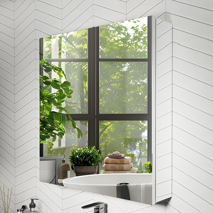 24x26 Inch Recessed Medicine Cabinet with Mirror, Aluminum Medicine Cabinet Mirror, Recessed or Surface Mount with 2 Adjustable Shelves Storage Organizer, Pre-Assembled Door, Soft-Closed System