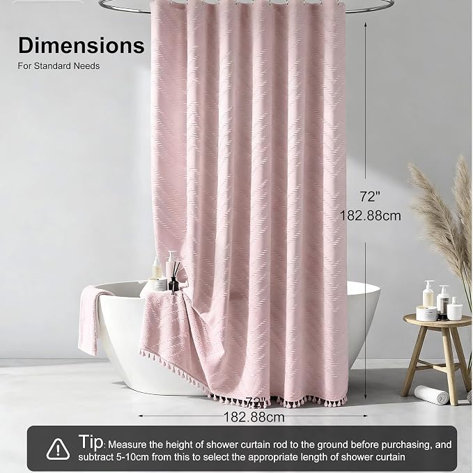 Siiluminisoy Blush Shower Curtain Fabric Shower Curtain for Bathroom 72 x 72 Tufted Chevron Textured Striped Modern Farmhouse Minimalist for Bathroom