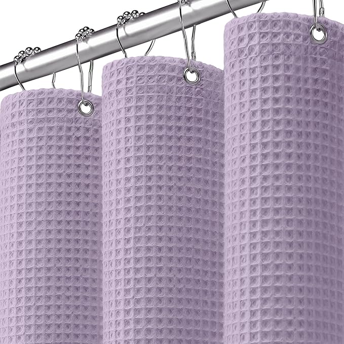 Waffle Weave Shower Curtain - Lavender Cotton Fabric Texture Heavyweight Shower Curtains for Bathroom,Washable,72Wx72L