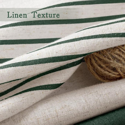 Dark Green Boho Linen Striped Shower Curtain with Tassel 72"W X 72"L | Boho Farmhouse Shower Curtains with Linen Texture for Bathroom Decor