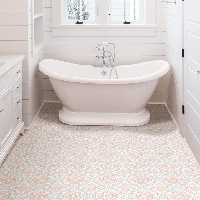 FloorPops FP3566 Cecilia Peel Stick Floor Tiles, White & Off-White (Pack of 2)