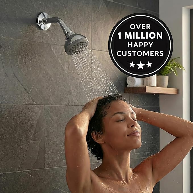 Aqua Elegante Pressure Boosting Shower Head - 1.8 GPM - Polished Chrome | 3 Inch Wall Mount, Water Saving Showerhead, Best For Low Flow Showers With Anti-Clog Nozzles & Adjustable Brass Fitting