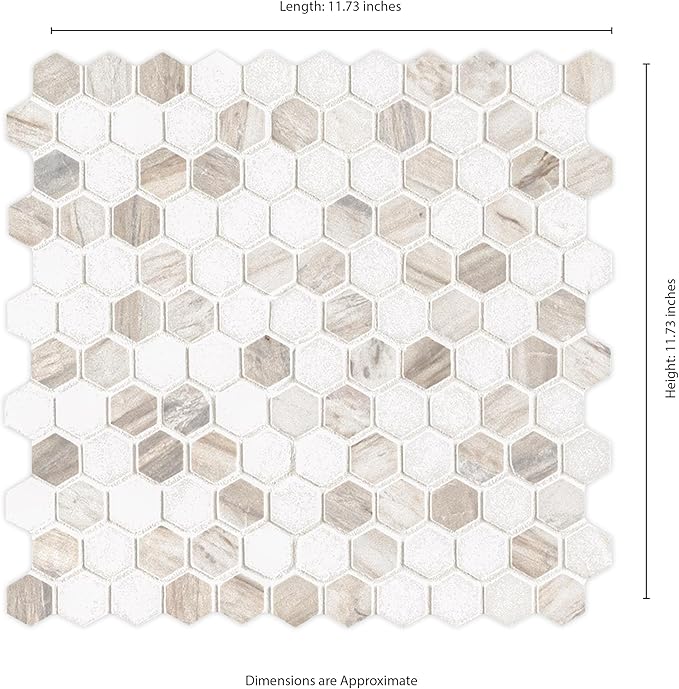 MSI Angora Tibi 12 in. x 12 in.Polished Marble Hexagon Tile for Kitchen Backsplash, Floor Tile, Wall Tile for Bathroom, Shower Wall Tile, Mesh Mounted Mosaic Tile