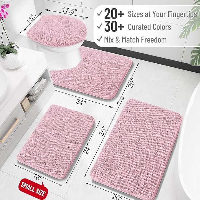 OLANLY Bathroom Runner Rugs 59x20, Extra Soft Absorbent Chenille Bath Rugs | Dusty Rose, Quick-Drying Rubber Backing, Washable Long Bath Mat for Bathroom Floor, Tub and Shower, Home Decor Accessories
