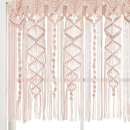 Lush Decor Boho Macrame Textured Cotton Valance, 40" W x 30" L, Blush - Boho Kitchen Curtains & Wall Decor - Macrame Valance - Bathroom Window Curtains