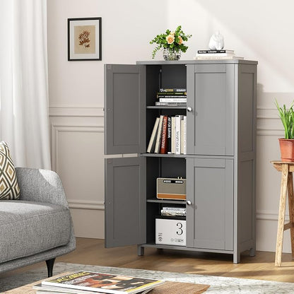 Shintenchi Bathroom Storage Cabinet with Doors and Shelves, Floor Cabinets for Washroom Furniture, Laundry Room, Organization with Adjustable Shelf, Gray