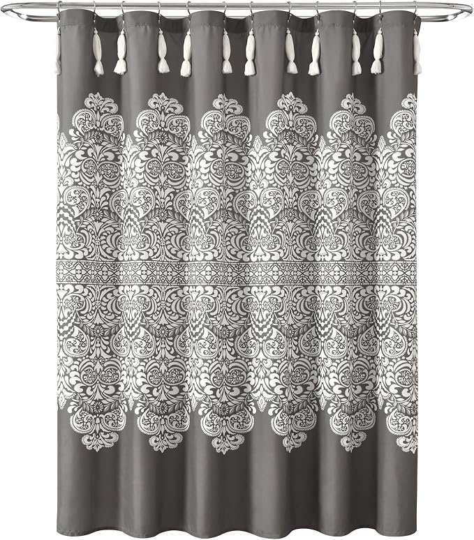 Lush Decor Boho Medallion Shower Curtain Single 72" W x 72" L Dark Gray - Boho Shower Curtains for Bathroom Decor - Gray Bathroom Curtain