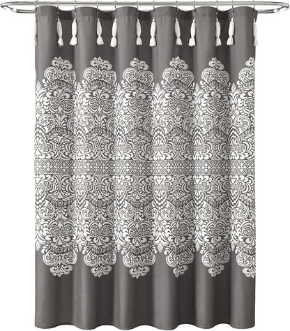 Lush Decor Boho Medallion Shower Curtain Single 72" W x 72" L Dark Gray - Boho Shower Curtains for Bathroom Decor - Gray Bathroom Curtain