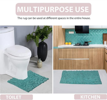 Home Weavers Bell Flower Collection 100% Cotton Tufted Bath Rugs, Extra Soft and Absorbent Bath Rugs, Non-Slip Bath Mats, Machine Washable, Bathroom Bath Mats for Floor, 21"x34" Rectangle, Turquoise