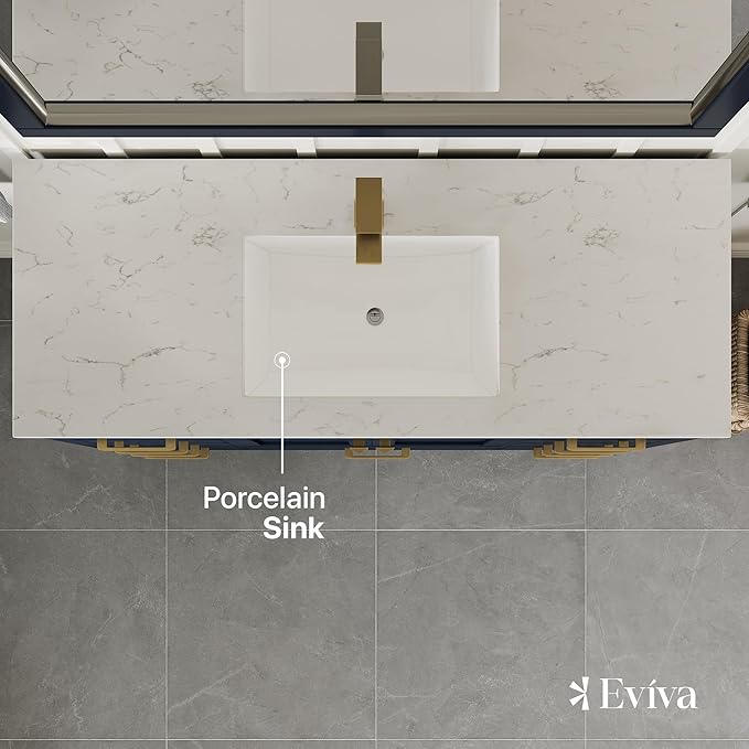 Eviva London 54 in Bathroom Vanities – 54 Inch Bathroom Vanity with Sink and Countertop, Gray Vanity Bathroom Sink Cabinet W/Quartz Countertop – Porcelain Single Sink Design for Modern Bathrooms