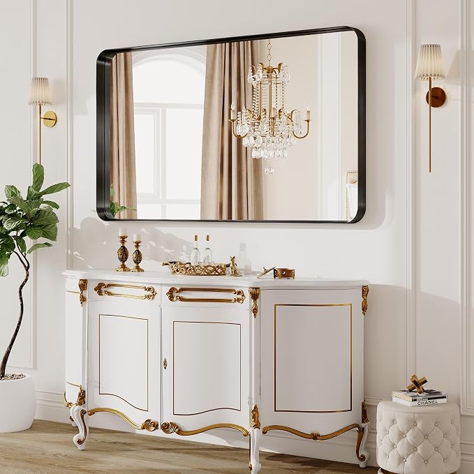 28x40 Inch Black Metal Framed Bathroom Mirror for Wall, HD Tempered Glass, Vanity Mirror for Over Sink, Anti-Rust Aluminum Alloy Mirror, Farmhouse, Horizontally or Vertically Hanging