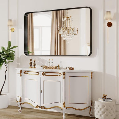 28x40 Inch Black Metal Framed Bathroom Mirror for Wall, HD Tempered Glass, Vanity Mirror for Over Sink, Anti-Rust Aluminum Alloy Mirror, Farmhouse, Horizontally or Vertically Hanging