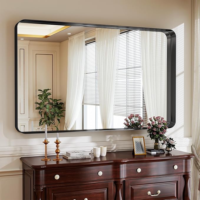 Bathroom Mirrors for Over Sink 30 x 48 Inch Rounded Rectangle Bathroom Vanity Mirror Bathroom Mirror for Wall Hangs Horizontally or Vertically for Living Room Bedroom Entryway Black