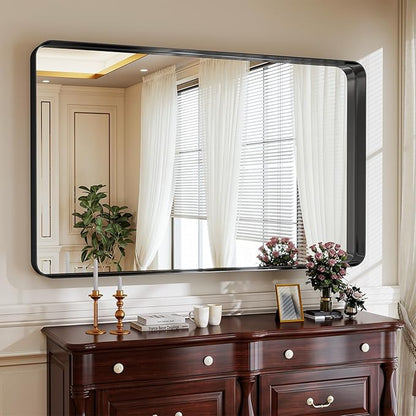 Bathroom Mirrors for Over Sink 30 x 48 Inch Rounded Rectangle Bathroom Vanity Mirror Bathroom Mirror for Wall Hangs Horizontally or Vertically for Living Room Bedroom Entryway Black
