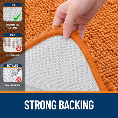 OLANLY Toilet Rugs U-Shaped 24x24, Soft Absorbent Chenille Contour Rugs | Clay, Quick-Drying Rubber Backing, Machine Washable Non-Slip Shaggy Bathroom Mat for Toilet, Home Decor Accessories