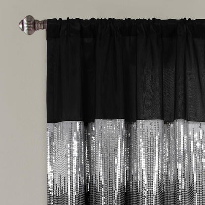 Lush Decor Night Sky Window Curtain Panel, Single 42"W x 63"L Black & White - Sequin Backdrop Curtain - Room Darkening Curtains For Bedroom - Glam Decor