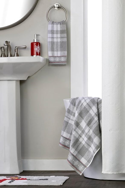 SKL Home Christmas/Winter Whistler Plaid Bath Towel, 100% Cotton, Gray | 500 GSM. Soft & absorbent plaid jacquard. Great for holiday gifting.