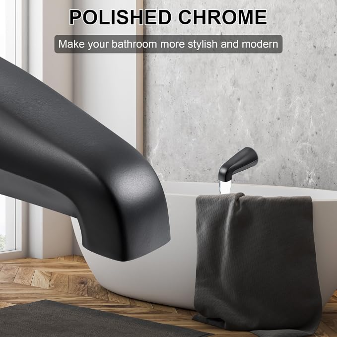 Dreyoo Universal Bath Tub Spout with Adapter, 5" Bathroom Bathtub Faucet Spout Without Diverter, Fits for 1/2'', 3/4'' IPS Inside Thread Connection and Tub/Shower Faucet Brands(Matte Black)