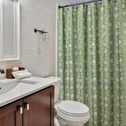 MUGINYU Sage Green Floral Shower Curtain Vintage Block Print - 72x72 Inches,Cotton Blend Cloth Fabric Farmhouse Decorative French Country Bathroom Decor, Cottagecore Aesthetic Pattern