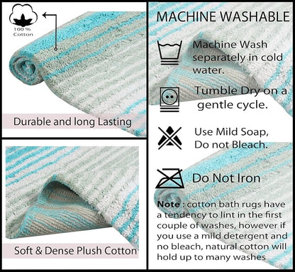 Home Weavers 100% Cotton Gradiation Collection Bathroom Décor, Washable Rug, Bathroom Mat, Kitchen Mat, Bathroom Rug Set, Bath Mat Set, Bath Floor Mat Non Slip, 3 Piece Set with Contour, Turquoise