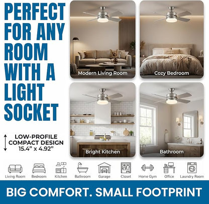 Bell+Howell Socket Breeze 15.4" Socket Fan Light with Remote Control | 1000 Lumens, 3 Fan and Light Modes, Portable, Easy to Install Ceiling Fan Replacement for Bedroom, Kitchen, Living Room