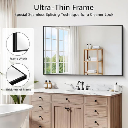 DESBING Black Bathroom Mirror for Wall, 30x48 Inch Rectangle Mirrors with Metal Frame, Modern Vanity Wall Mirror Decor for Entryway Hangs, Bathroom, Living Room Horizontal or Vertical