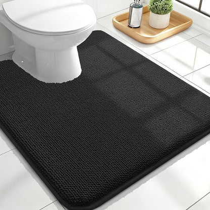 OLANLY Memory Foam Bathroom Toilet Rug U-Shaped 24x20, Absorbent Mat, Black | Soft Quick Dry Bath Rugs, Non-Slip Carpet, Machine Washable Mat for Bathroom Floor, Tub and Shower, Home Decor Accessories