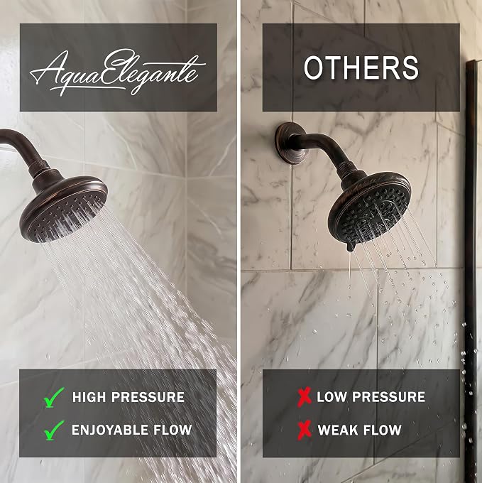 Aqua Elegante High Flow Shower Head - 2.5 GPM - Oil-Rubbed Bronze | 4 Inch Wall Mount Water Saving Bathroom Showerhead Nozzle For Boosting Low Pressure Showers With Adjustable Brass Ball Joint