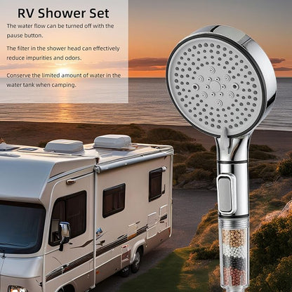RV Shower Head with Hose, High Pressure 5 Setting Shower Head with Filter and On/Off, Water Saving Shower Head for RV/Camper, Travel Trailer, Motorhome,Shower head Replacement