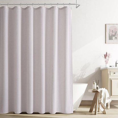 Champagne Linen Shower Curtain, Cloth Textured Fabric Shower Curtain Set with Hooks, Simple Elegant Modern Farmhouse Country Ultra Thick Bath Curtains for Bathroom,Water Repellent,72x90