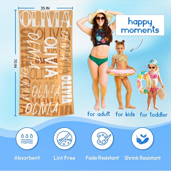 JML Personalized Beach Towel with Name, Custom Beach Towel with Name, Customized Microfiber Pool Towel, Quick Dry & Absorbent Swim Towel for Adult,Anniversary, Birthday, Summer Holiday,Vacation