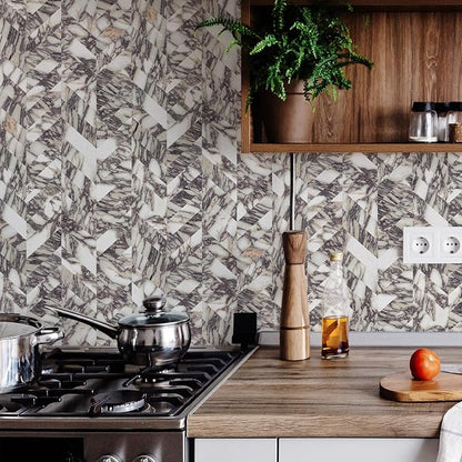 STICKGOO Herringbone Tile Peel and Stick Backsplash for Kitchen&Bathroom | 10-Sheet Self Adhesive Wall Tiles, Bulgari Purple Marble PVC Stick on Backsplash Tile for Kitchen,Bathroom