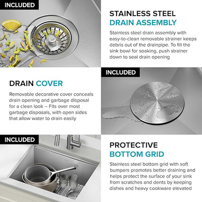 KRAUS Kore 23-Inch Undermount Workstation 16 Gauge Single Bowl Stainless Steel Kitchen Sink with Accessories, KWU111-23