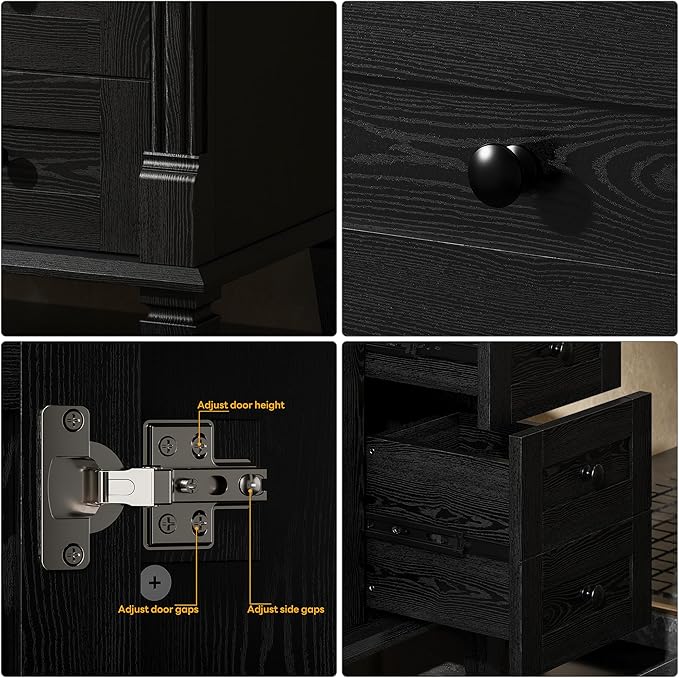 LIKIMIO 30 Inch Bathroom Vanity with Sink, Towel Holder & Adjustable Solid Wood Legs for Uneven Floor, Modern Bathroom Storage Cabinet with Tip-Out Drawer, 2 Drawers & Adjustable Shelf, Black