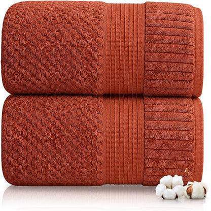 2 Pack Oversized Bath Towels 100% Cotton | Clay Towels | Oeko‑TEX Standard 100 | Soft & Absorbent, Quick‑Dry | Trinity Collection - Baked Clay