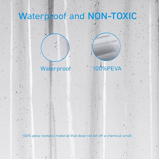 EHZNZIE Shower Curtain Liner Light Weight PEVA, Shower Liner 72x72 Inches, Waterproof, No Chemical Smell with 12 Rust Proof Metal Grommets for Bathroom Shower Curtain, Clear Black