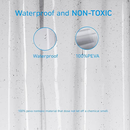 EHZNZIE Shower Curtain Liner Light Weight PEVA, Shower Liner 72x72 Inches, Waterproof, No Chemical Smell with 12 Rust Proof Metal Grommets for Bathroom Shower Curtain, Clear Black