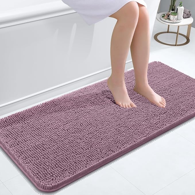 OLANLY Bathroom Runner Rugs 47x20, Extra Soft Absorbent Chenille Bath Rugs | Deep Plum, Quick-Drying Rubber Backing, Washable Long Bath Mat for Bathroom Floor, Tub and Shower, Home Decor Accessories