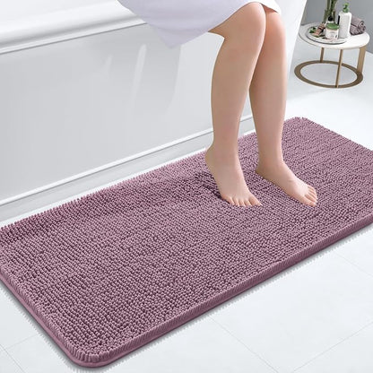 OLANLY Bathroom Runner Rugs 47x20, Extra Soft Absorbent Chenille Bath Rugs | Deep Plum, Quick-Drying Rubber Backing, Washable Long Bath Mat for Bathroom Floor, Tub and Shower, Home Decor Accessories