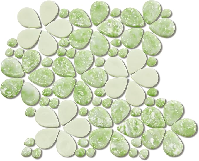 5 Sheets Green Flowers Luminescent Mosaic Wall and Floor Tiles for Bathroom and Kitchen 13.39 * 10.83 Inches 1.01 sq.ft