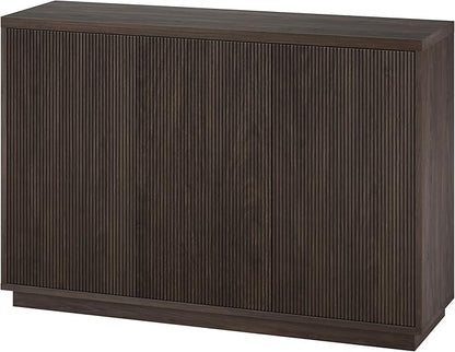 Henn&Hart 48" Fluted Sideboard Buffet Cabinet, Ribbed Wooden Credenza with 3 Doors, Adjustable Shelves, and Cable Management Cut-Outs for Dining Room, Kitchen, Living Room or Entryway, Warm Brown