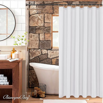Fabric Shower Curtain Liner 66x72 Inch-White Standard Size Shower Liners | Hotel Quality Water Resistant Shower Liners for Bathroom-Machine Washable Cloth Polyester Bath Curtain-Rental Apartment Home