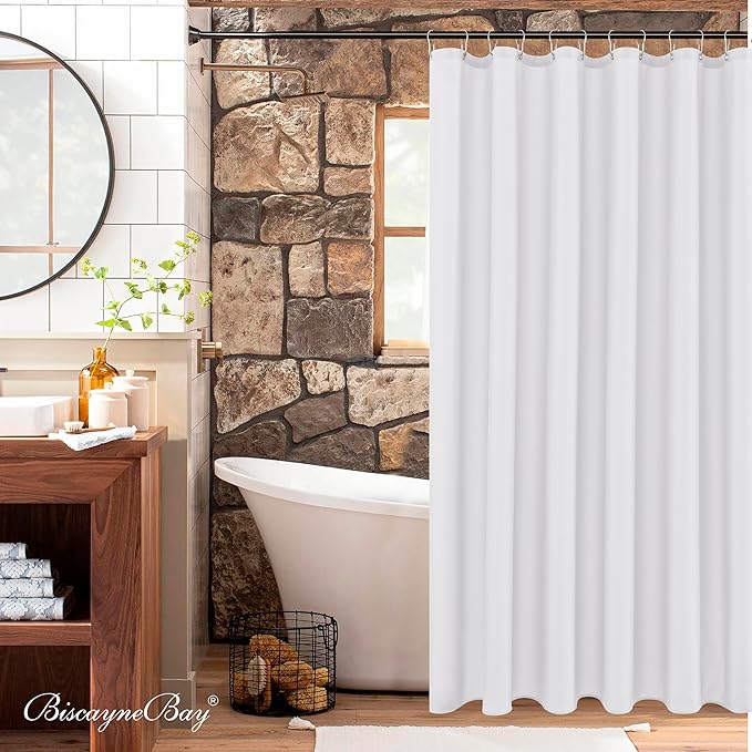 Fabric Shower Curtain Liner 72x72 Inch-White Standard Size Shower Liners | Hotel Quality Water Resistant Shower Liners for Bathroom-Machine Washable Cloth Polyester Bath Curtain-Rental Apartment Home